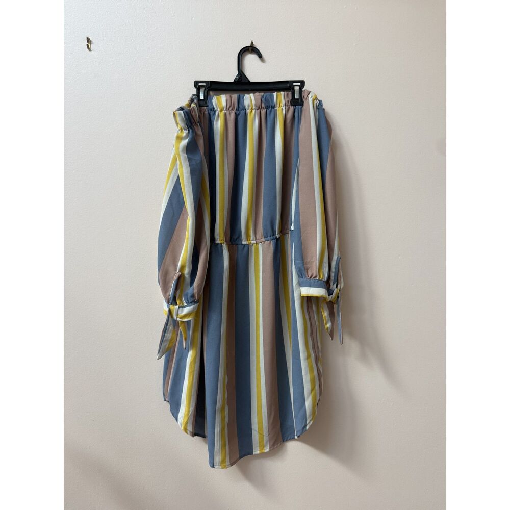 Vintage 1990s Blush Candy Pastel Striped Elastic Boat Neck Midi Dress Size XL